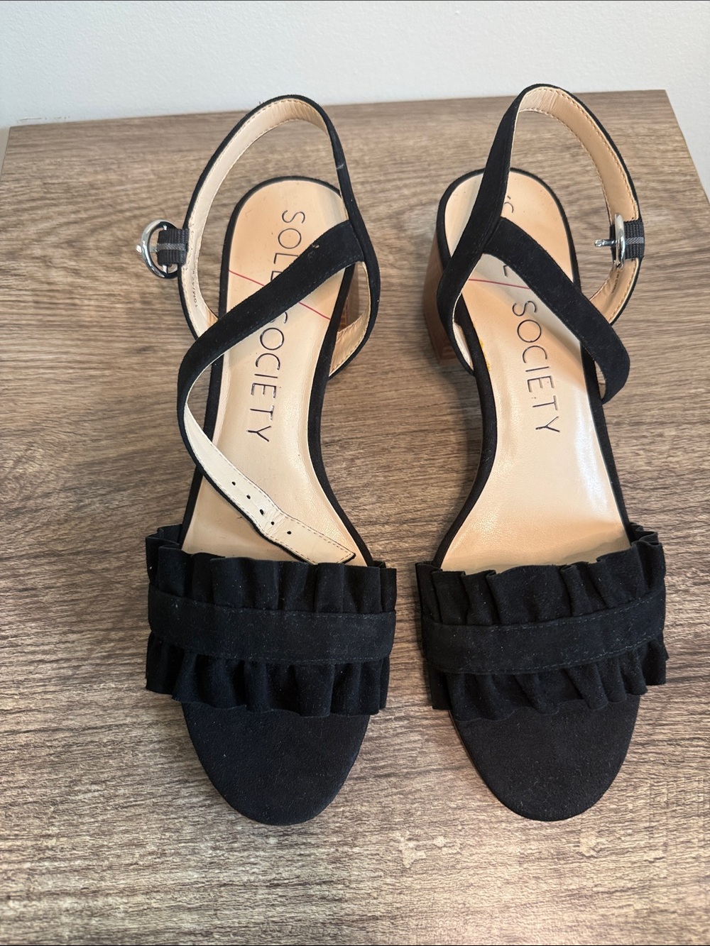 Sole Society Black Ruffle Slingback Heels